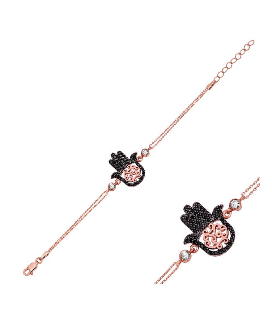 Gümüş Siyah Taşlı Fatma Eli Bayan Bileklik