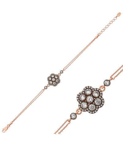 Gümüş Elmas Montür Çiçek Bileklik