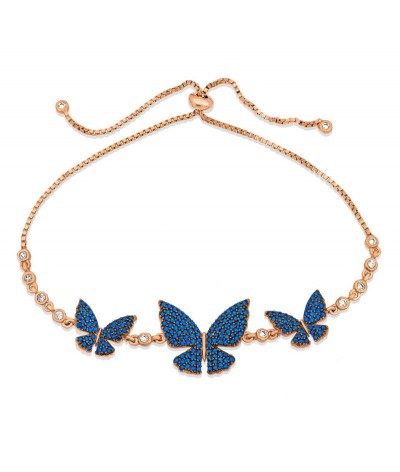 Gümüş Lacivert Kelebek Asansör Bileklik