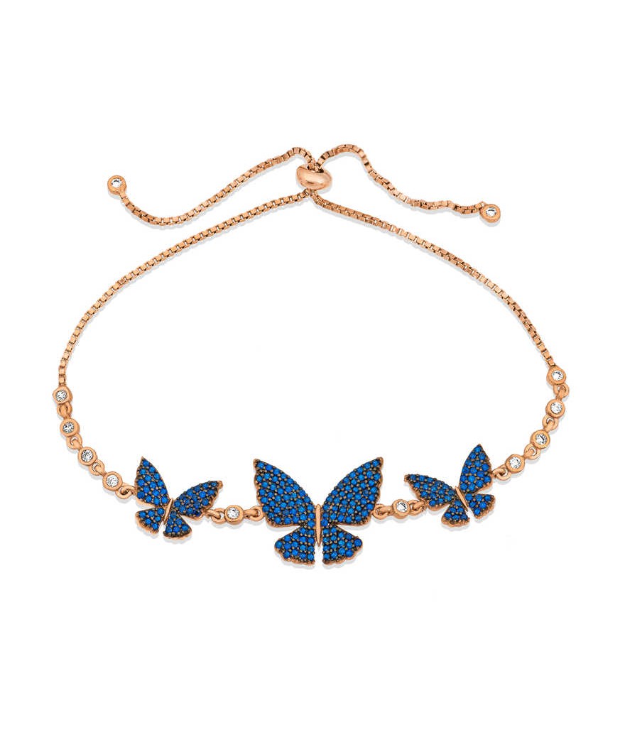 Gümüş Lacivert Kelebek Asansör Bileklik