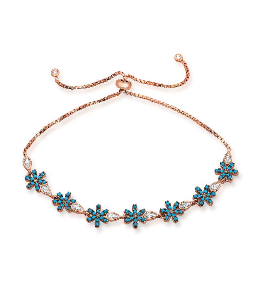 Gümüş Asansörlü Mavi Çiçek Bileklik