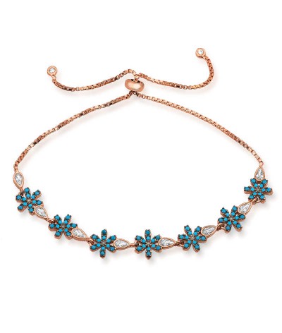 Gümüş Asansörlü Mavi Çiçek Bileklik