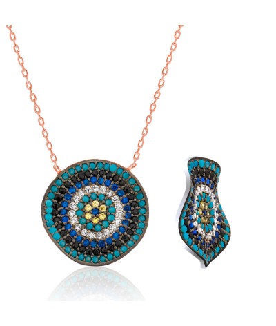 Gümüş Dalgalı Nazar Bayan Kolye