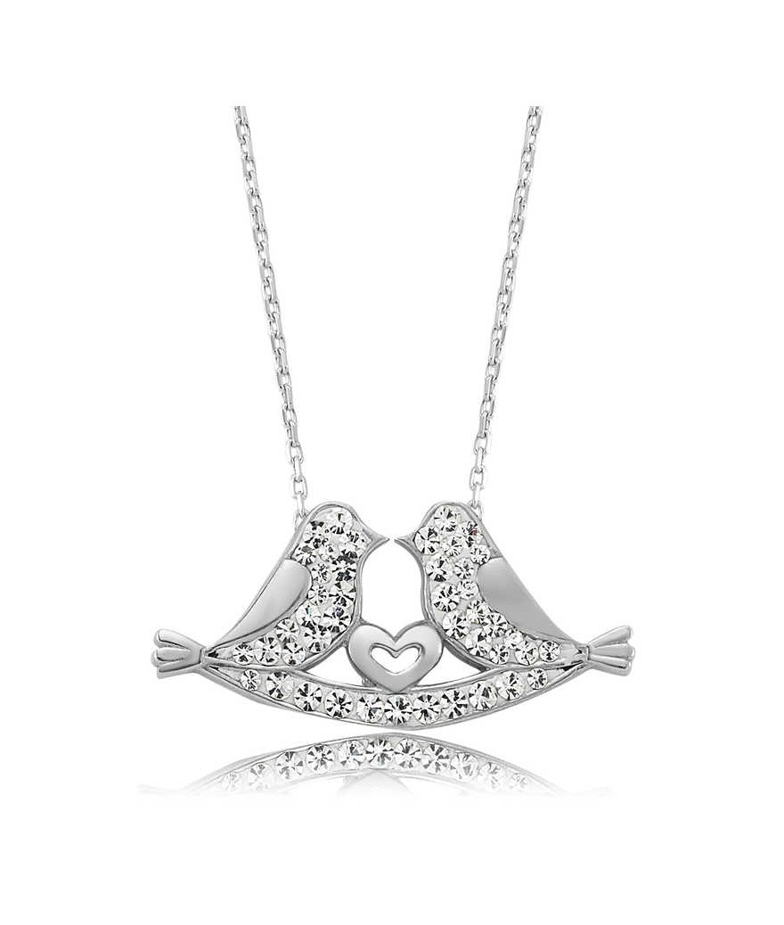 Gümüş Çifte Kumrular Bayan Kolye