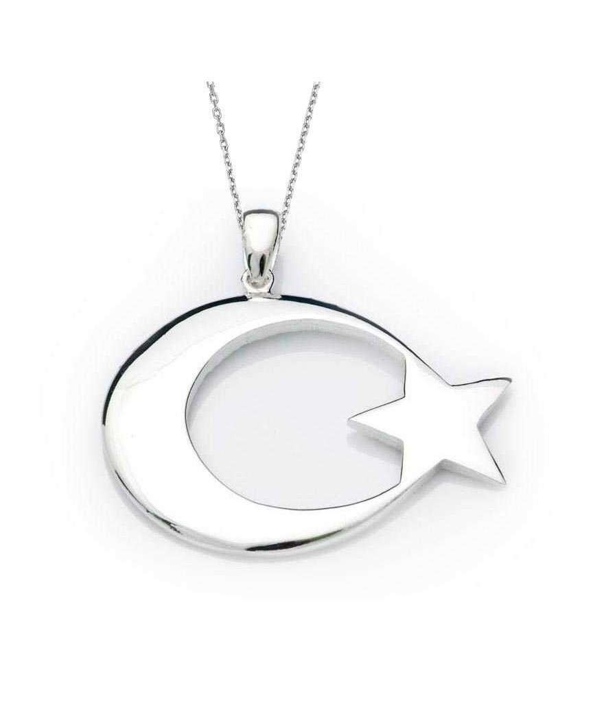 Gümüş Ay Yıldız Bayrak Kolye
