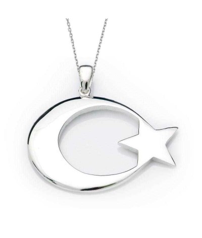 Gümüş Ay Yıldız Bayrak Kolye