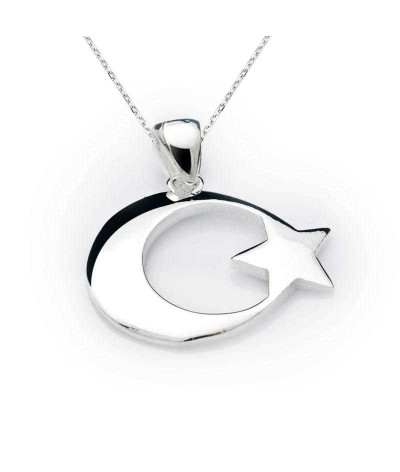 Gümüş Ay Yıldız Bayrak Kolye