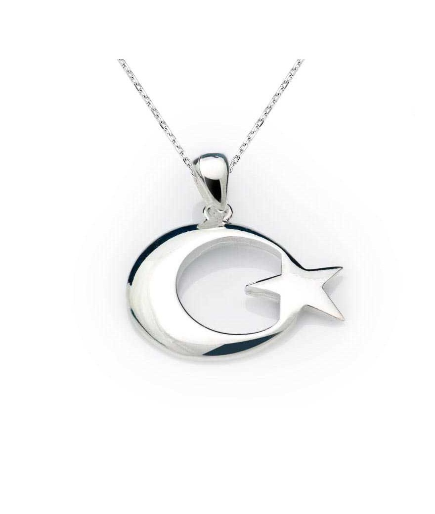 Gümüş Ay Yıldız Bayrak Kolye