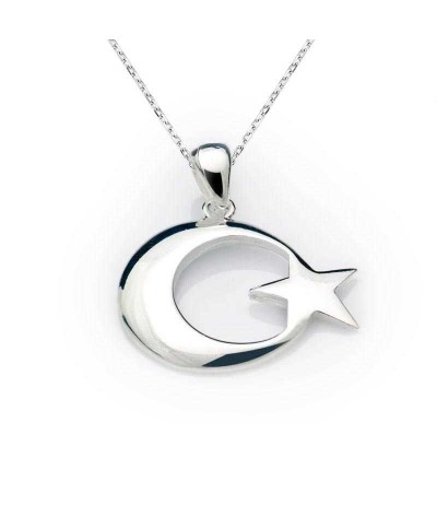 Gümüş Ay Yıldız Bayrak Kolye
