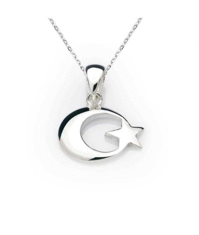 Gümüş Ay Yıldız Bayrak Kolye