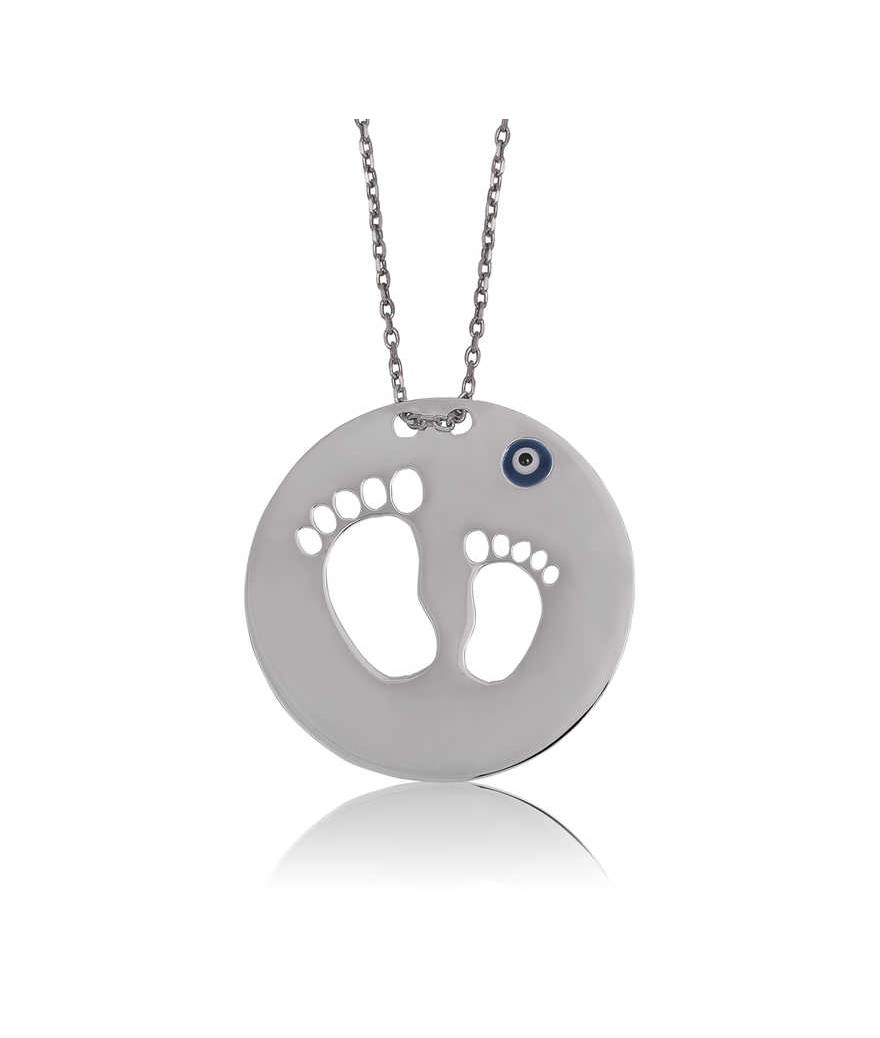 Gümüş Anne Bebek Ayak İzi Bayan Kolye