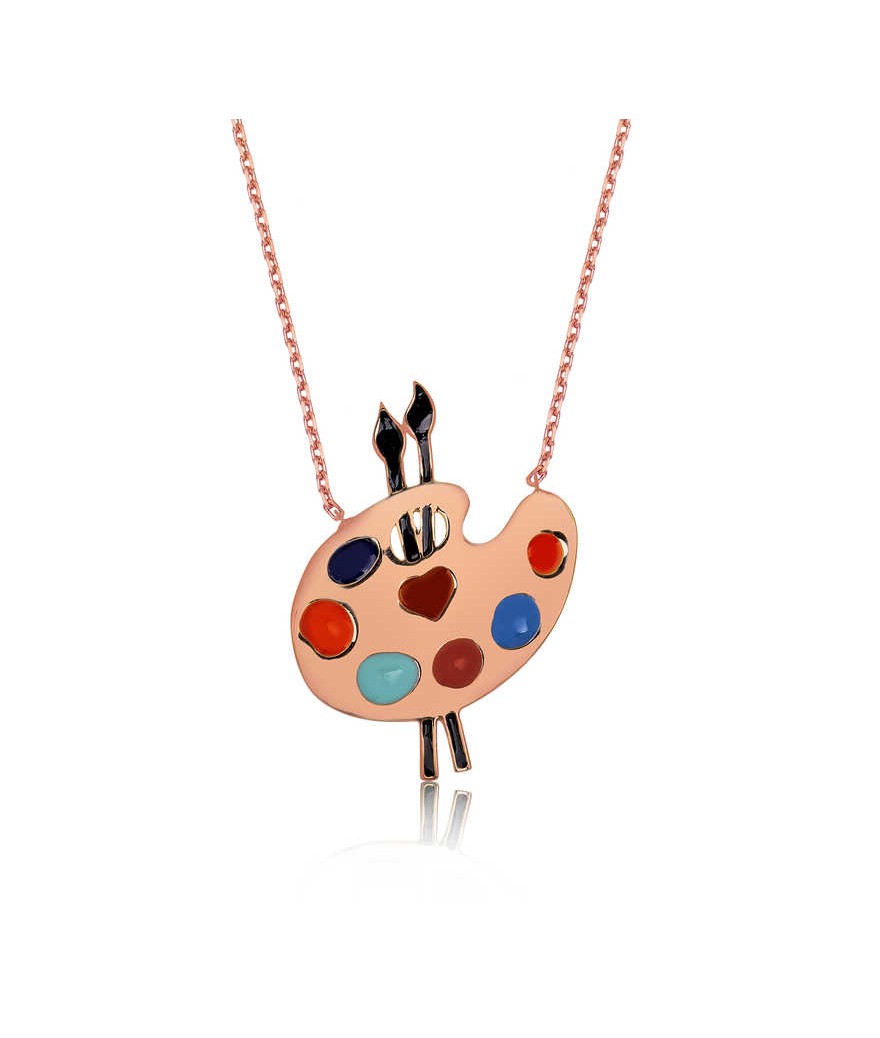 Gümüş Ressam Paleti Bayan Kolye