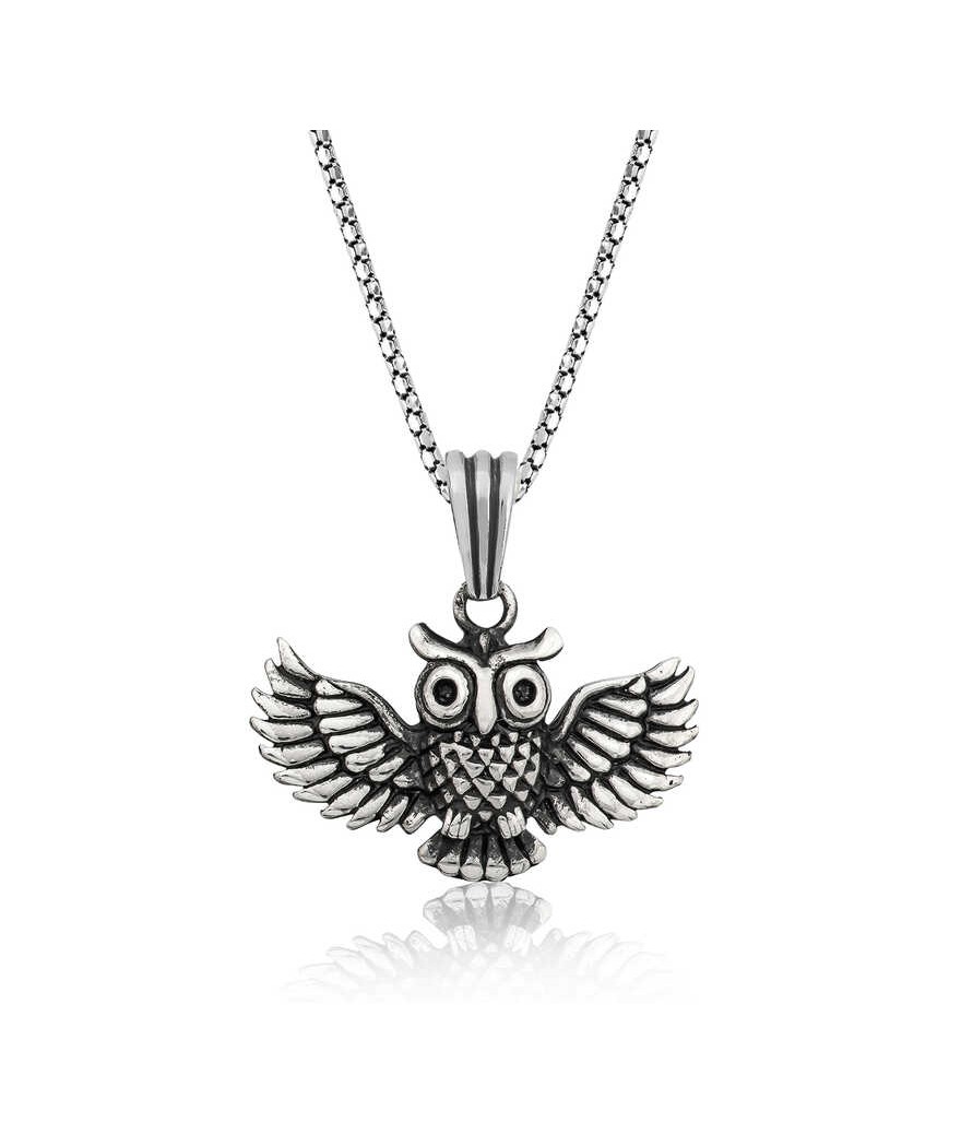 Gümüş Baykuş Erkek Kolye