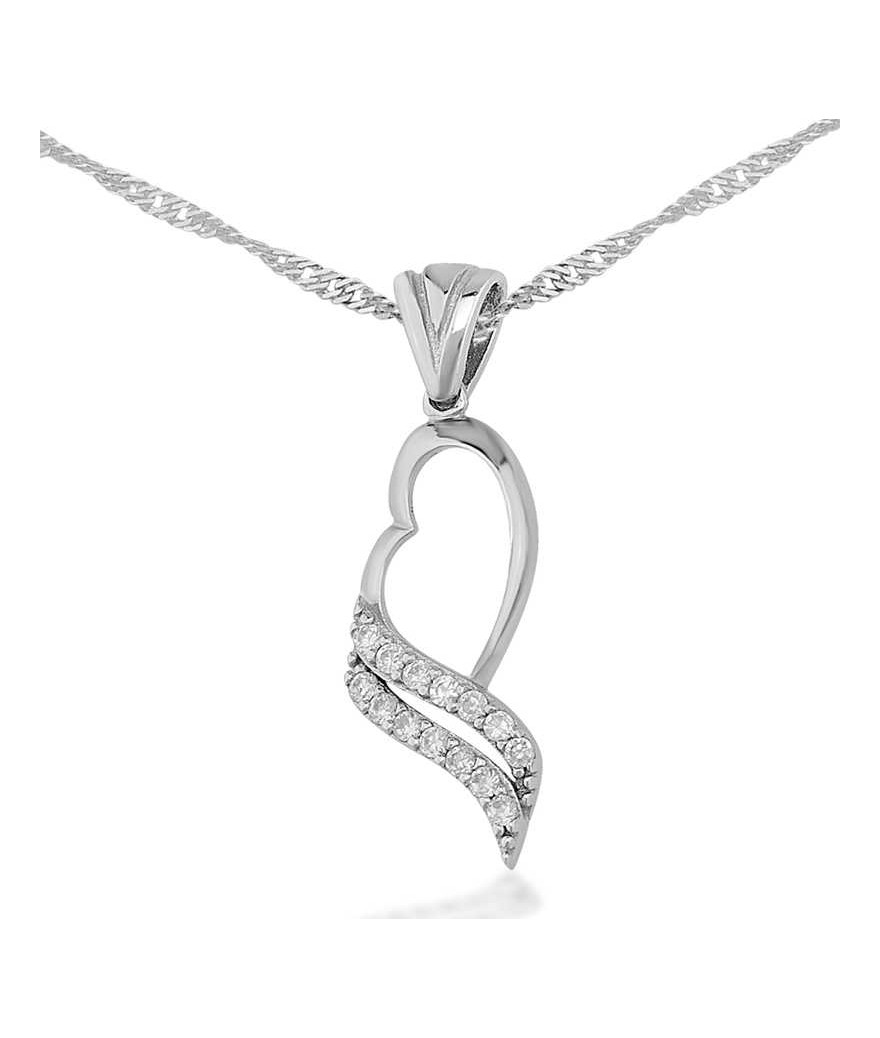 Gümüş Beyaz Taşlı Kalp Bayan Kolye