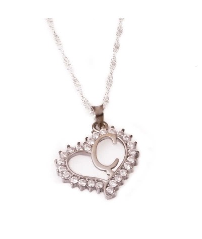 Gümüş Ç Harfi Kalpli Bayan Kolye