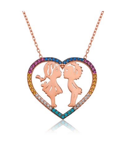 Gümüş İki Aşık Kalpli Bayan Kolye