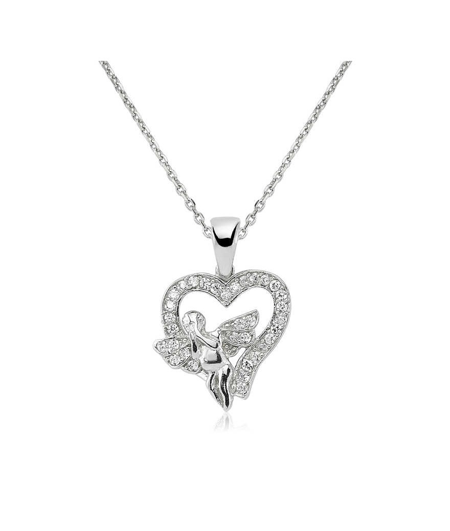 Gümüş Melek Kalp Bayan Kolye