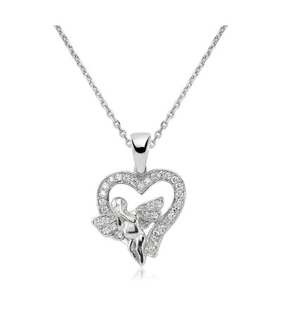Gümüş Melek Kalp Bayan Kolye