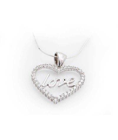 Gümüş Taşlı Love Bayan Kolye