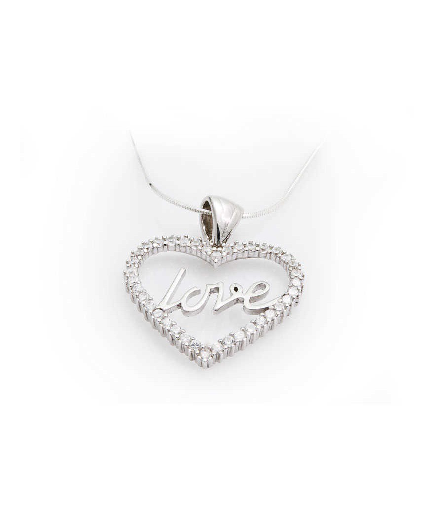 Gümüş Taşlı Love Bayan Kolye