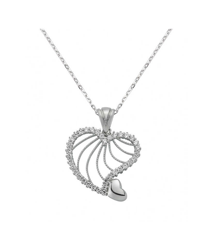Gümüş Kalpli Bayan Kolye