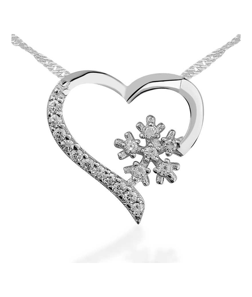 Gümüş Kar Tanesi Kalp Bayan Kolye
