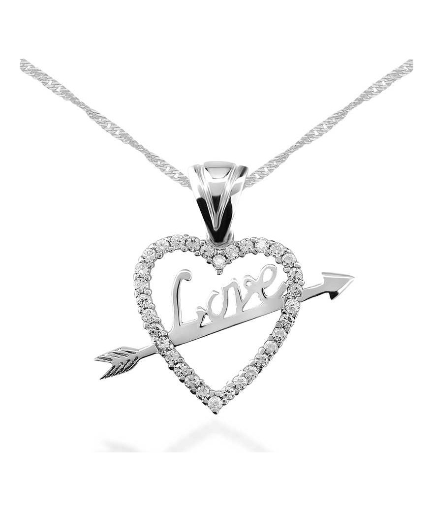 Gümüş Love Oklu Kalp Bayan Kolye