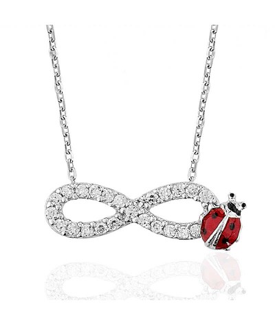 Gümüş Sonsuzluk Uğur Böceği Bayan Kolye