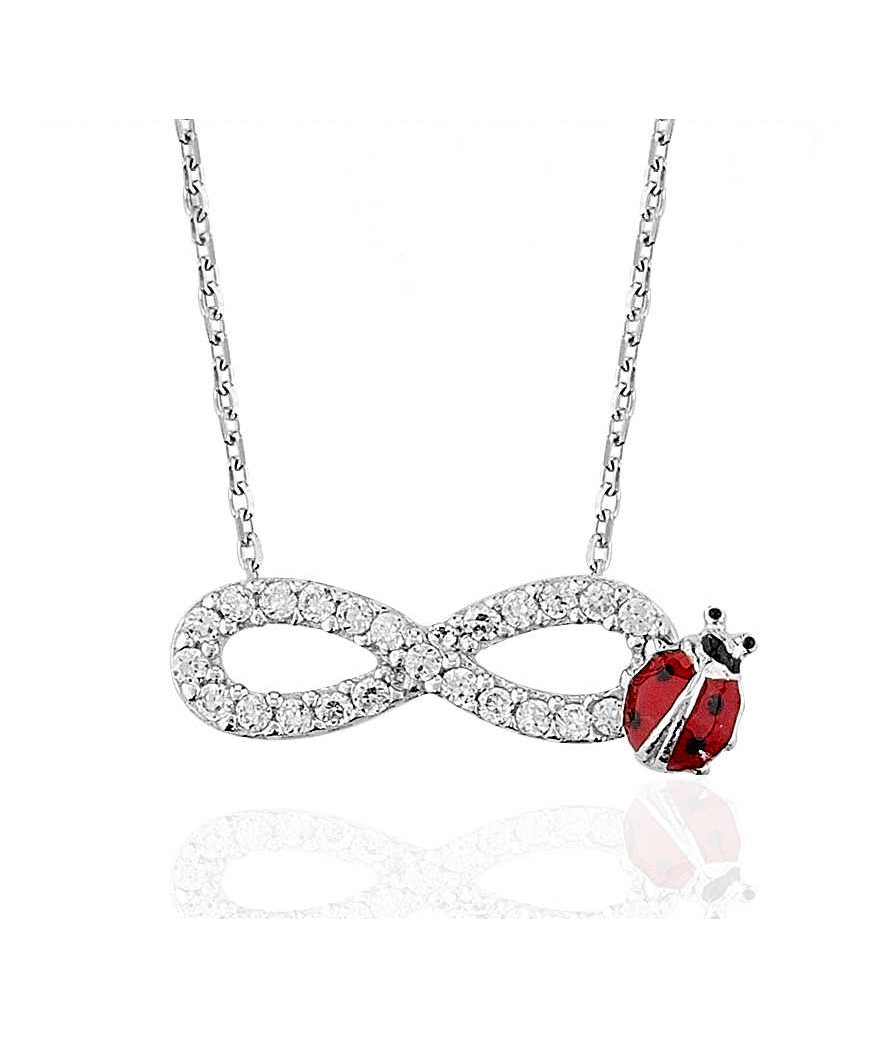 Gümüş Sonsuzluk Uğur Böceği Bayan Kolye