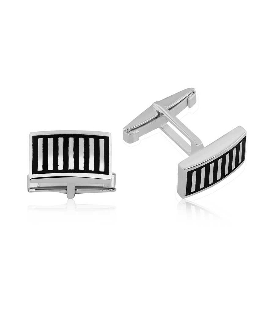 Gümüş Siyah Çizgili Kol Düğmesi