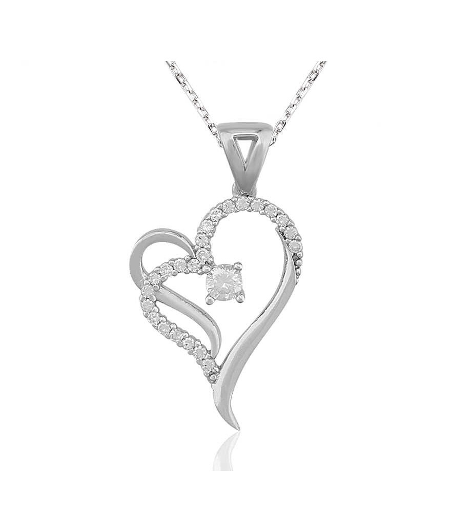 Gümüş Tektaş Kalpli Bayan Kolye