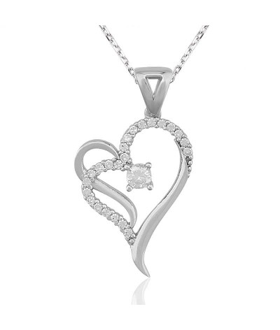 Gümüş Tektaş Kalpli Bayan Kolye