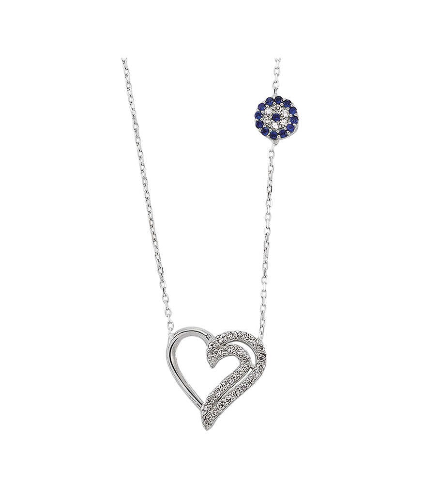 Zirkon Taşlı Gümüş Kalp Kolye