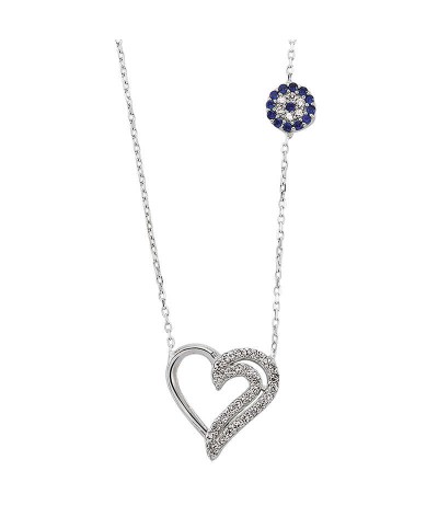 Zirkon Taşlı Gümüş Kalp Kolye