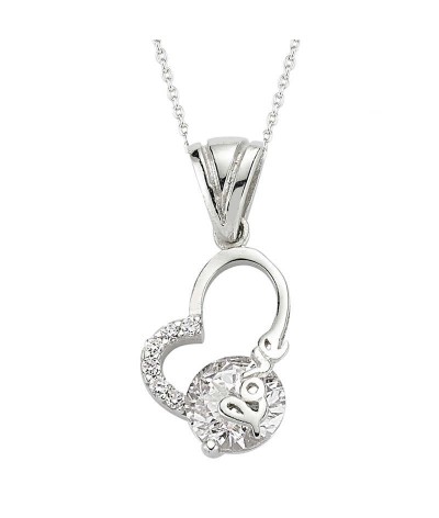 Gümüş Love Yazılı Bayan Kalp Kolye