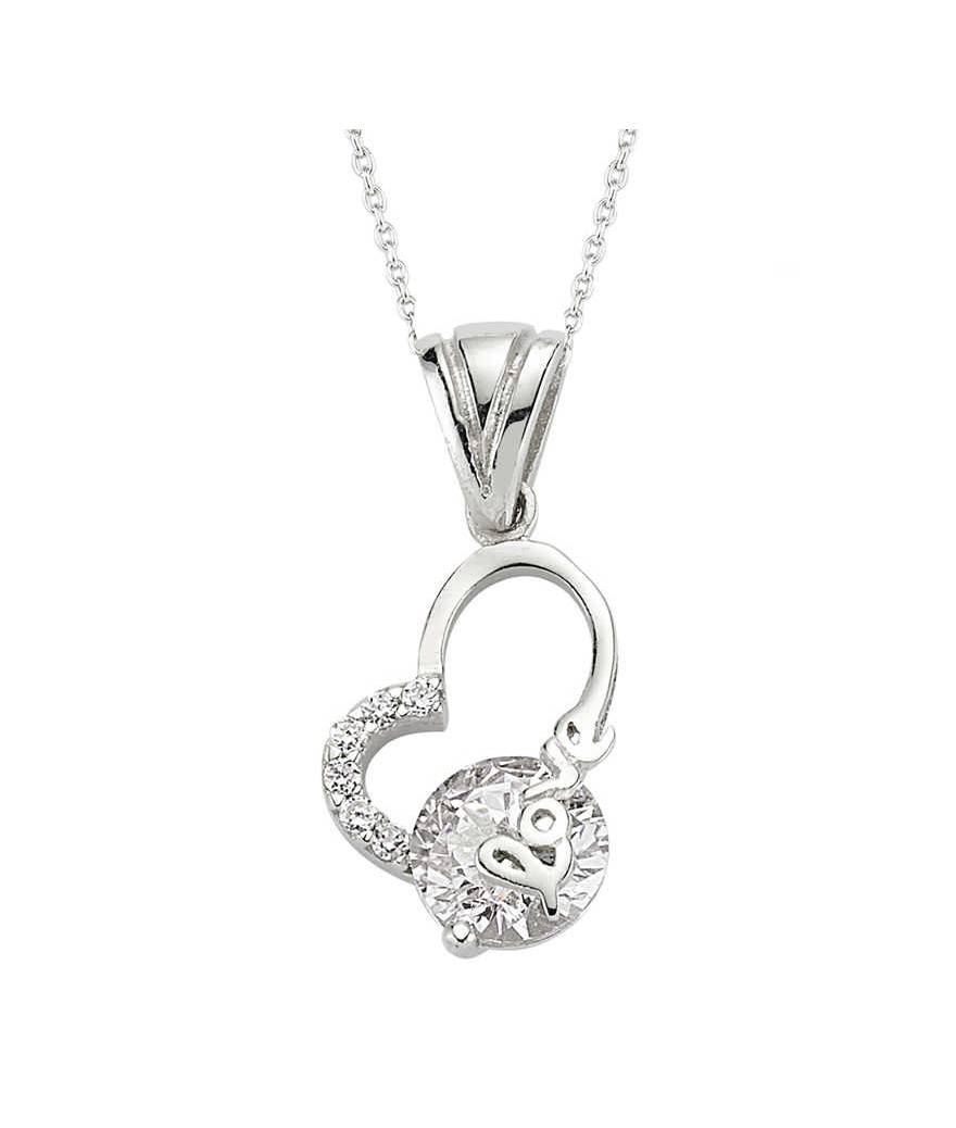 Gümüş Love Yazılı Bayan Kalp Kolye