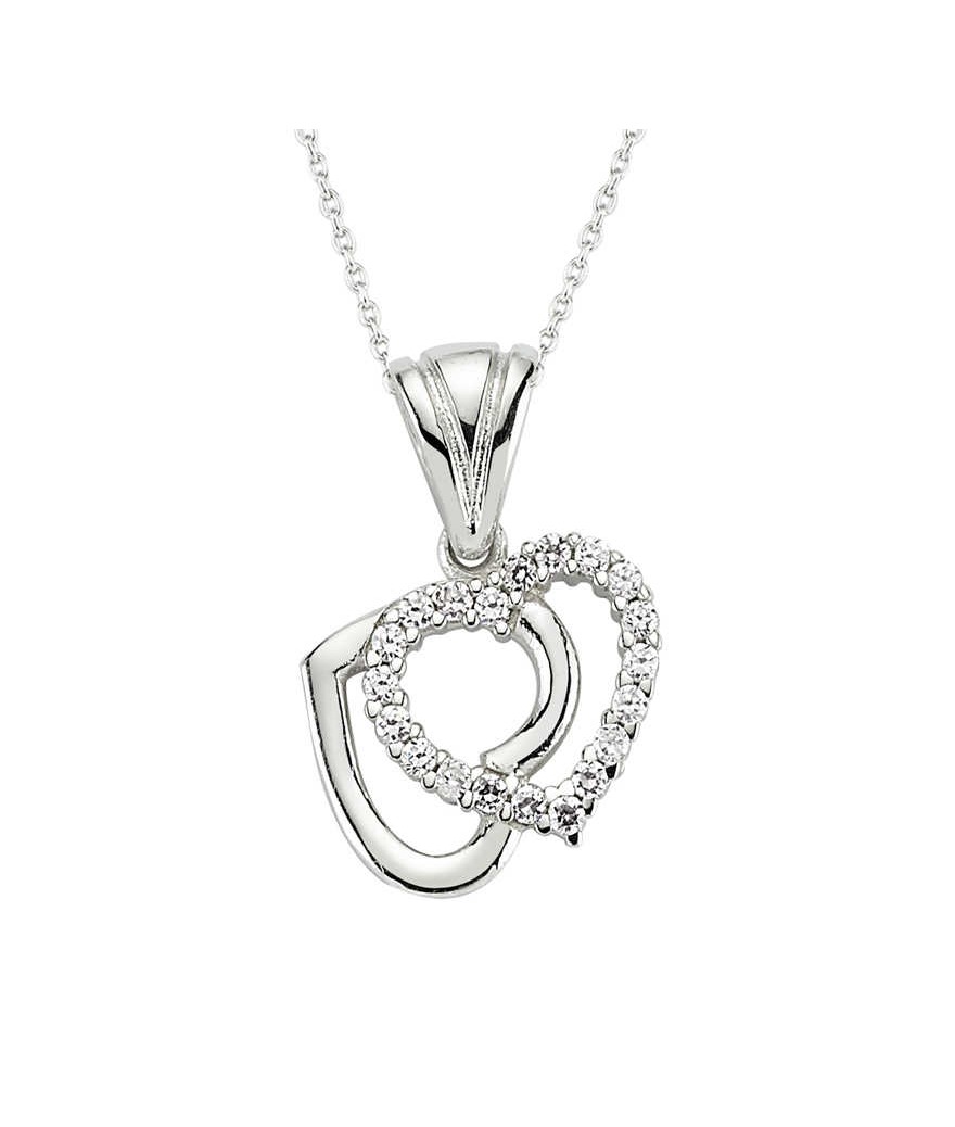 Gümüş Çift Kalpli Bayan Kolye