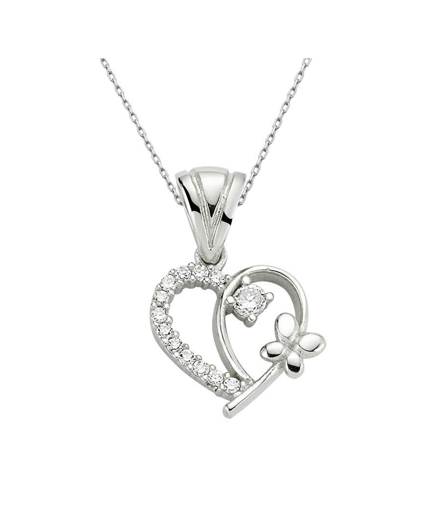 Gümüş Kalpli Bayan Kolye