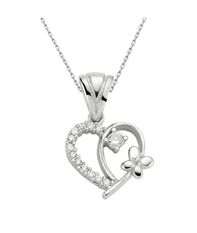 Gümüş Kalpli Bayan Kolye