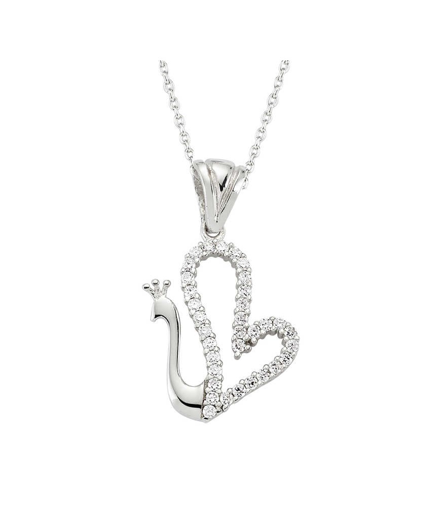 Gümüş Kalpli Kuğu Bayan Kolye