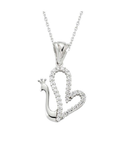 Gümüş Kalpli Kuğu Bayan Kolye