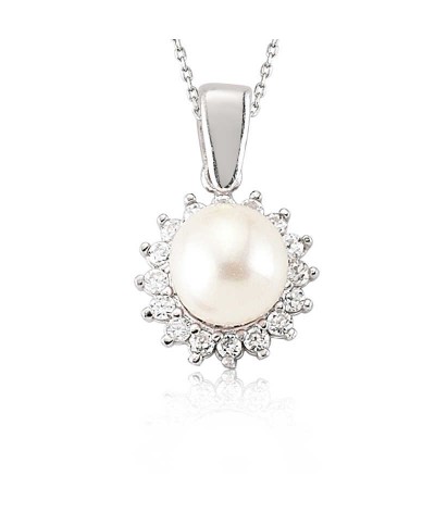 Gümüş İnci Çiçek Bayan Kolye