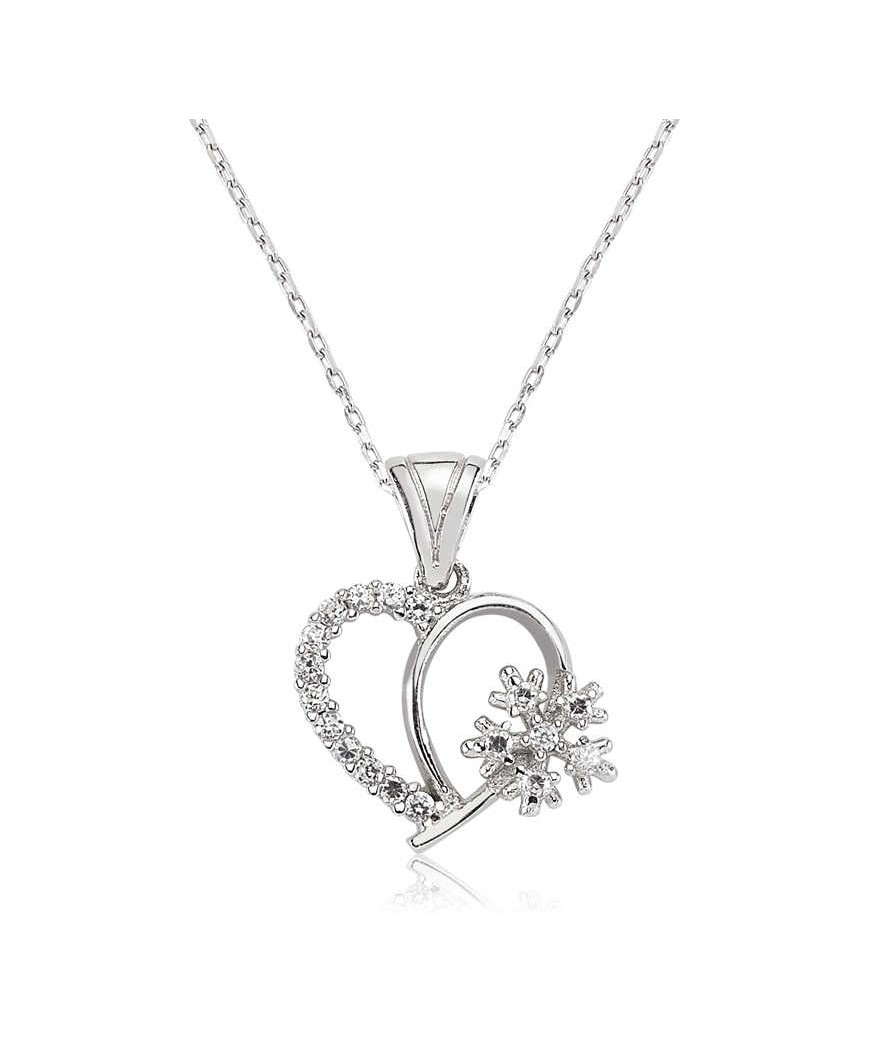Gümüş Kar Tanesi Kalp Bayan Kolye