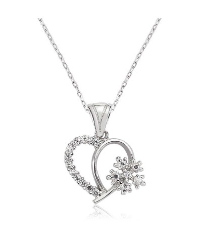 Gümüş Kar Tanesi Kalp Bayan Kolye