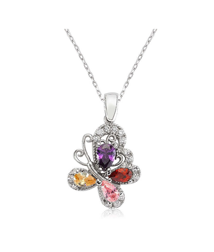 Gümüş Renkli Kelebek Bayan Kolye