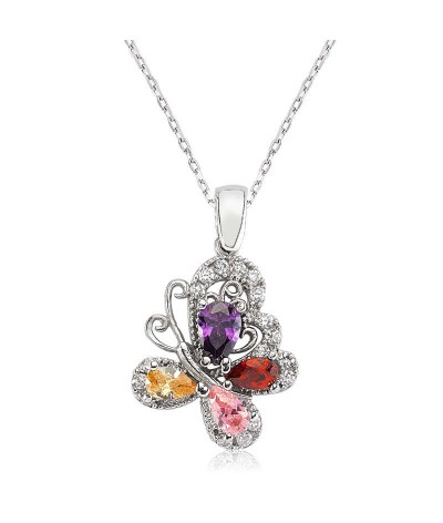 Gümüş Renkli Kelebek Bayan Kolye