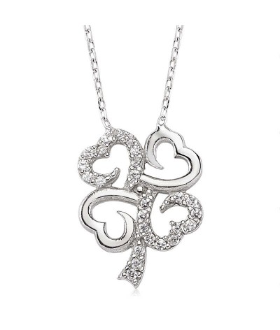 Gümüş Dört Yapraklı Yonca Bayan Kolye