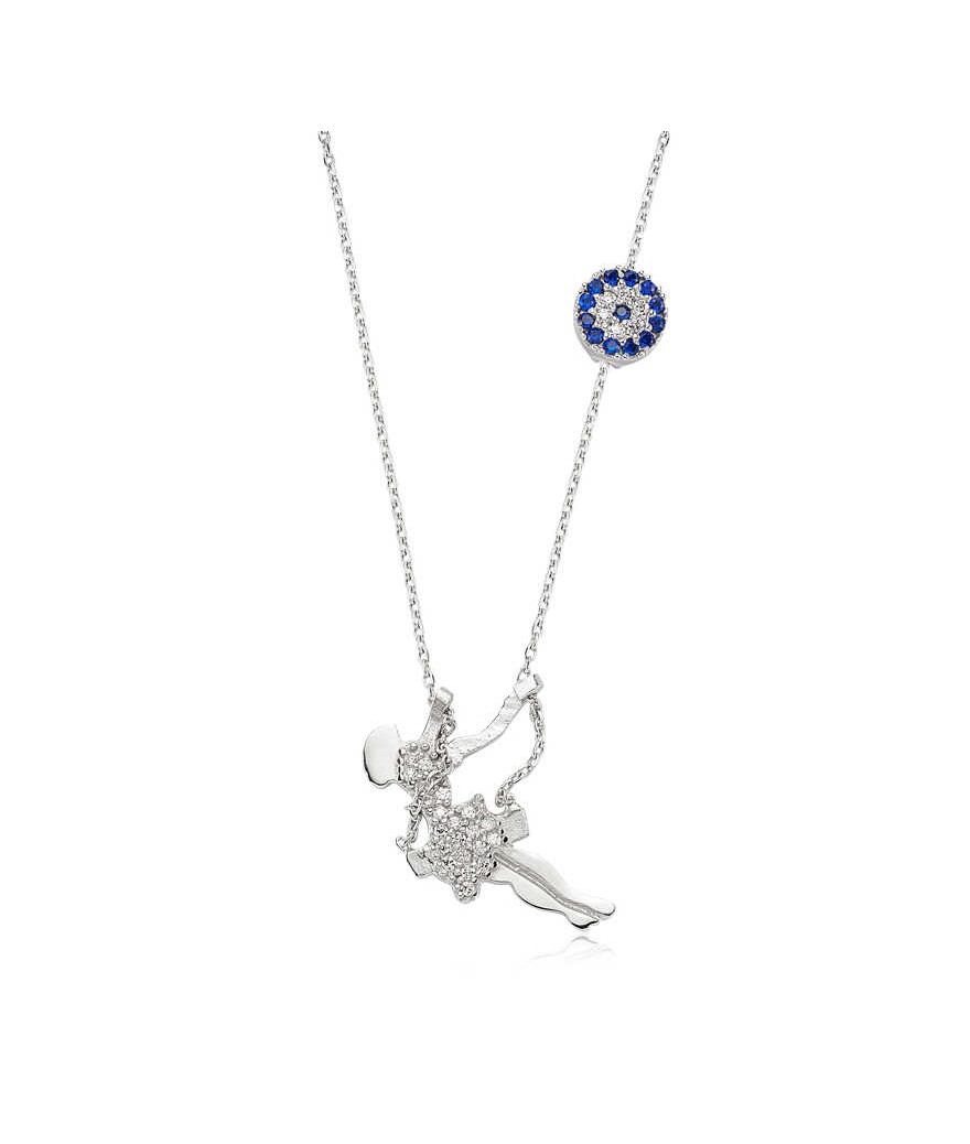 Gümüş Nazarlı Salıncaklı Kız Bayan Kolye