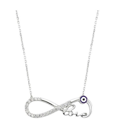 Gümüş Nazarlı Sonsuzluk Love Bayan Kolye