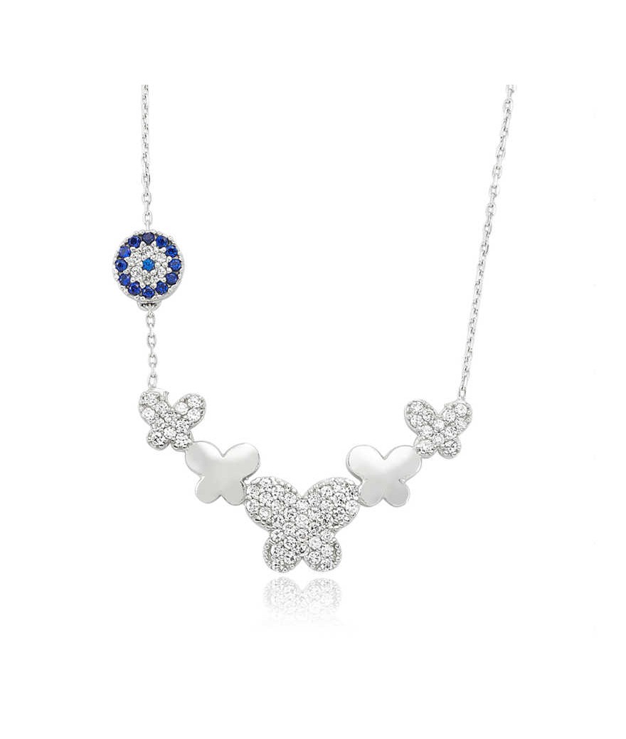 Gümüş Nazarlı Kelebek Bayan Kolye